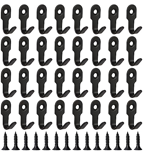AOROPS Haken zum Schrauben, 32 Stück Edelstahl Wandhaken Schwarz 27mm kleiderhaken mit Schrauben, Kleine Kleiderhaken Wand für Schlafzimmer Wohnzimmer Küche
