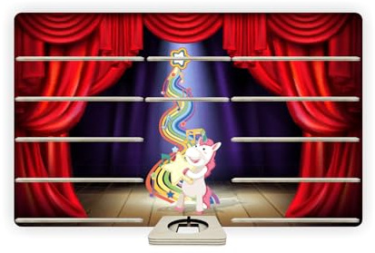 Farbklecks-Collection Musikboxregal Bühne, Wandregal für mehr als 60 Hörfiguren, Maße 78 x 48 x 6 cm, mit speziellem Ablagefach kompatibel mit Toniebox, handgefertigt in Deutschland