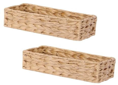 Amosfun Set 2 Cestini Intrecciati in Filo Naturale 35x15x8 Cm Portaoggetti Multiuso Per Soggiorno e Scrivania, Contenitori Decorativi Per Snack, Cosmetici e Articoli Vari