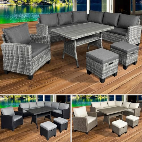 BRAST Gartenmöbel Set Hacienda | bis zu 10 Personen viele Farben | inkl. Kissen & Abdeckung | TÜV geprüft | Outdoor Loungemöbel Sitzgruppe Essgruppe Garnitur | Grau/Anthrazit