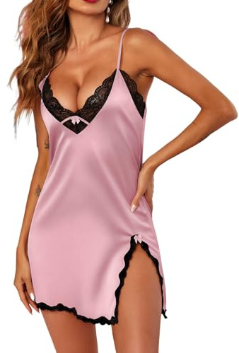 Ekouaer Nighties for Women Satin Nightdress Sleeveless | adjustable strappy, sexy v-neck, lace design, silk nightdress, valentine's day, gifts for your loved ones