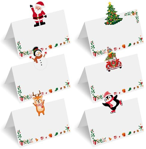 60 Pcs Christmas Place Cards for Table Setting - 6 Patterns, Tent Cards for Names, Dinner Party Decor, Size 3.5 * 2.2 inches