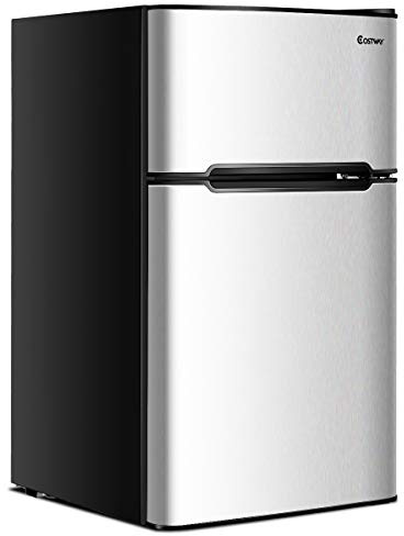 GYMAX Frigorifero 90 L Combinato 63L con Temperatura Regolabile da 0 a 10 °C e Congelatore 27L con Temperatura di -15 °C e per Case/Alberghi/Dormitori (Grigio)