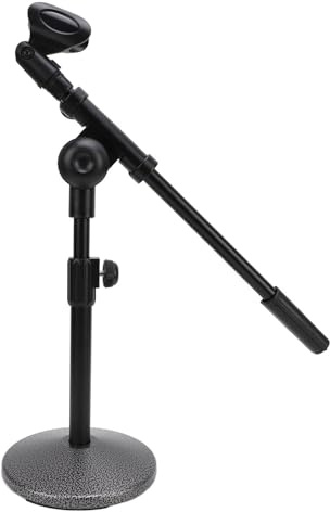 Support de Micro de Bureau Réglable en Hauteur, Angle lesté, Table de Base Ronde, Support de Microphone, Bureau Réglable avec Bras Télescopique pour la Diffusion