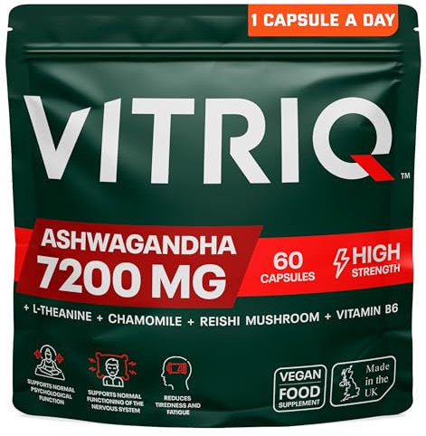Organic Ashwagandha KSM-66 High Strength Complex 7200mg, 1-a-Day Capsule Calm Complex for Stress, Helps with Anxiety Relief & Restful Sleep with Chamomile, Reishi, L-Theanine, Vitamin B6-60 Capsules