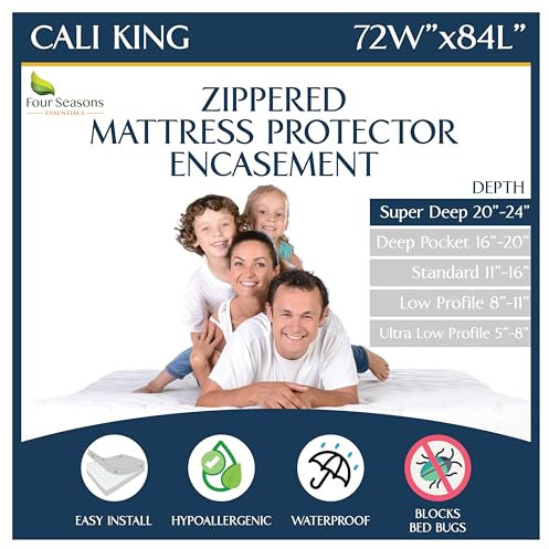 Super Deep Pocket Mattress Encasement - Cal King - Zippered Bedbug Waterproof Protector for Very Deep Mattresses 20-24 inch Depth