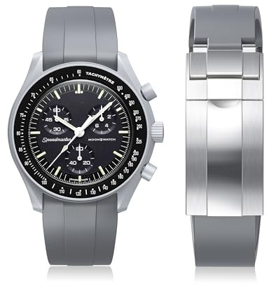 REBANDACE Uhrenarmband für Moonswatch, zuschneidbar, keine Lücken, Silikonband für Omega X Swatch Speedmaster Moonswatch 20 mm weiche gebogenes Ersatzband für Swatch Omega, Herren und Damen