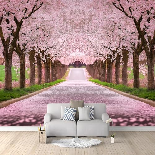 Rosa Carta da parati murale 400 x 280 cm fotografico panoramico in tessuto non tessuto Tunnel Di Fiori Di Ciliegio Naturali Tema murale per soggiorno camera da letto decorazione della parete