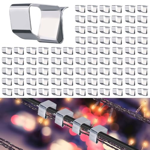 Gosknor 100pcs Christmas Lights Gutter Hooks, Galvanized Christmas Lights String Clips Easy Install Xmas Light Gutter Hanger Weatherproof Outdoor Seasonal Lighting Hooks for Xmas Halloween (Medium)
