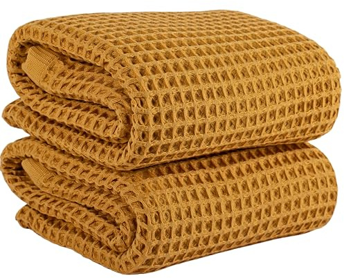 PÜSKÜL Natural 100% Turkish Cotton Waffle Bath Towels Set of 2, Extra-Large