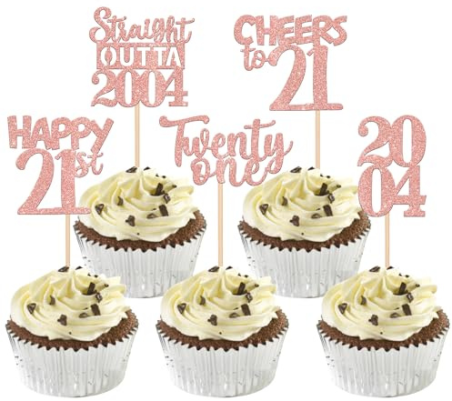 SYKYCTCY 30 Pack Happy 21st Birthday Cupcake Toppers Straight Outta 2005 Twenty-one Awesome Since 2005 Cupcake Picks 21 Fabulous Cake Decorations for 21st Birthday Anniversary Party