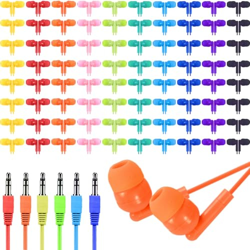 Ladont Lot de 100 écouteurs filaires en vrac pour salle de classe, école, étudiant, K-12, abordables avec prise jack 3,5 mm, écouteurs filaires pour enfants, garçons, filles, tout-petits