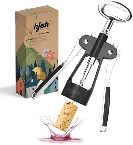 kjøk Premium Sacacorchos de alas - abrebotellas multifuncional para vino, abridor de botellas de vino - sacacorchos de aleación de zinc para corchos y botellas con cierre metálico