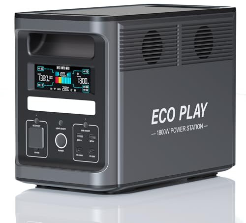 ECO PLAY 1800W Portable Power Station EP1800, 1536Wh LiFePO4 Battery Backup, Expandable to 4kWh, 1200W Solar Input, UPS, APP, for Camping/Outdoor