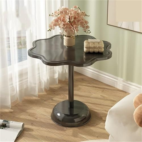 Round Flower Shape Side Table for Living Room Bedroom Balcony Cute and Simple Small Coffee Table with Round Plate Support Black Couch Side Table with Modern Design