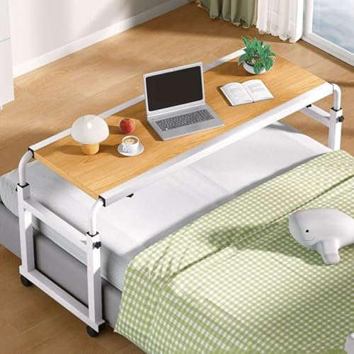 SFSLBFB Verstellbarer Betttisch, Überbetttisch mit Rädern, Laptopwagen, Computertisch, gastfreundlicher Betttisch, Pflegetisch für Zuhause und Krankenhaus (natürlich, 140 x 45 x 65 cm)