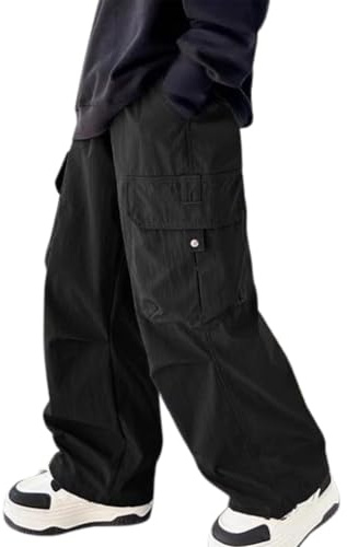 Pantalon Cargo Enfant Garcon Doublé Polaire 4-14 ans Hiver Chaud Pantalon Ado Garçon Taille Elastique Ample Pas Cher Chic Casual Confortable Jogging Vacances Sweatpants Trousers (Black, 13-14 Years)