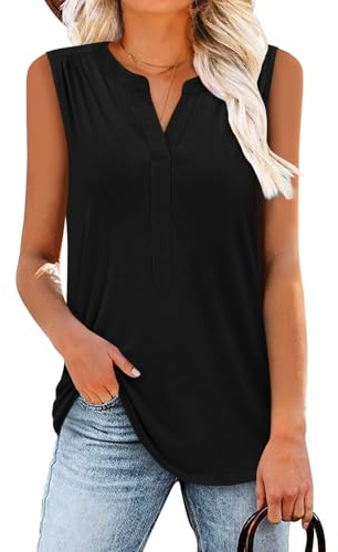 Magritta Blouses for Women UK Sleeveless Vest Tops Plus Size T Shirts Casual V Neck Cute Work Clothes Ladies Summer Tops Dressy Black Large, 16-18