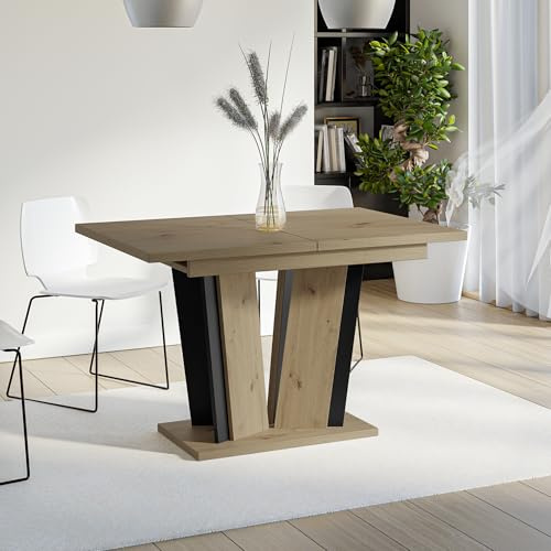 PROROOM FURNITURE DORA2 Ausziehbarer Esstisch 120-160x80 cm Moderner Rechteckiger Küchentisch Loft Stil Artisan Eiche Schwarz Matt