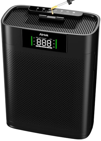 AIRTOK Air Purifier, Air Purifiers for Bedroom Home Up to 1300 Ft² with PM 2.5 Air Quality Monitor, HEPA Sleep Mode, Aromatherapy, HEPA Air Filter Remove Smoke Dust Pollen Pet Dander Odor, Black