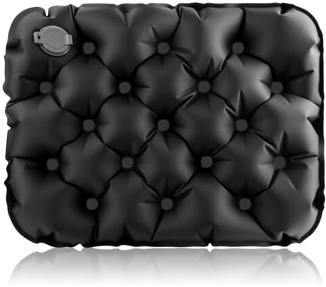 Inflatable Seat Cushion for Airplane, 40*30*5cm Portable Blow up Travel Seat Mat with Storage Bag, Lightweight Waterproof Comfort Pad for Adult Air Flights Stadium Camping Pressure Relief (Black)