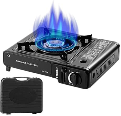 Nybhyjka Estufa Portátil para Camping - Estufa Portátil Con Parrilla Y Cocina Para Exterior - Quemador Ajustable 2900W Equipo De Cocina, Suministros Para Jardín, Barbacoa, Senderismo Y Eventos Al Aire