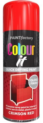 Spray Paint Crimson Red Gloss Finish 250ml - Quick Dry Aerosol Can All Purpose for Wood, Metal, Plastic, Interior & Exterior
