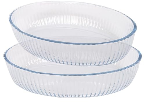 Argon Tableware Optical Oval Glass Oven Dish Set - 2 Sizes - 2pc Deep Baking Casserole Lasagne Roasting Roaster Cooking Tray Bowl | Microwave Safe, Freezer Safe