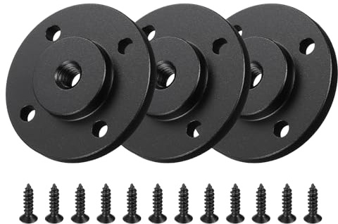 PATIKIL 1/4-20 Female Thread Microphone Flange Mount, 3Pcs Desktop Gooseneck Table Mounts Base with Round Head Screw for Gooseneck Hose Adapter, Black