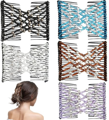 5 Stück Haarkamm zum Stecken, Mini Einsteckkamm Vintage Französische Seitenkämme Lamellenkamm für Frauen Mädchen Haar Styling Zubehör (Schwarz, Braun, Weiß, Rosa, Blau)
