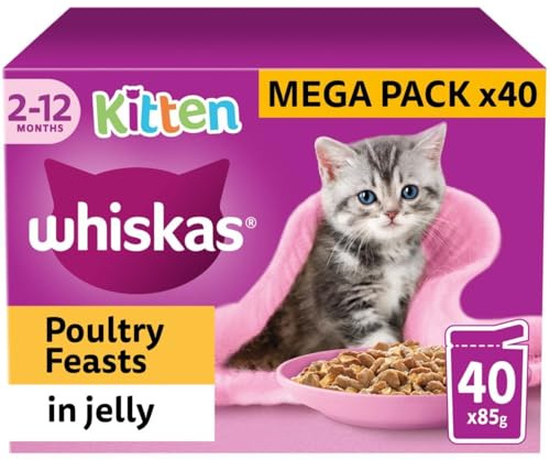 Whiskas Kitten Poultry Feasts Mixed Wet Cat Food Pouches in Jelly 120 x 85g