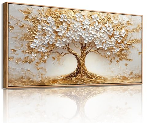 hyidecorart Leinwandbilder Groß, 80x181 cm Wohnzimmerbilder mit Rahme, Modern ÖLgemäLde, Goldener Baum des Lebens Wanddekoration Aesthetic Schlafzimmer Büro Flur Esszimmer Arbeitszimmer Treppe