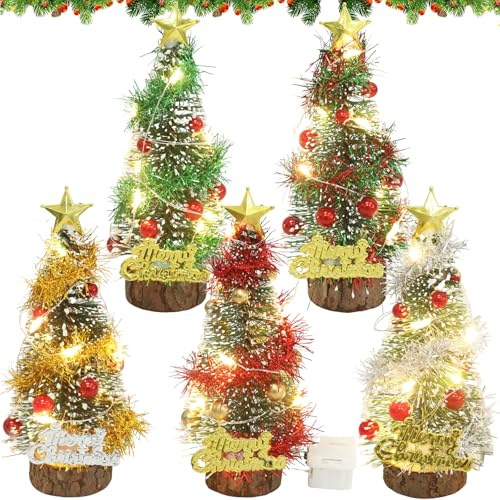 5 Stück LED Mini Weihnachtsbaum, Tannenbaum Künstlich Klein, Mini Weihnachtsbaum mit Led Lichter, Tisch Weihnachtsbaum, Kleiner Weihnachtsbaum mit Beleuchtung, Weihnachten Deko