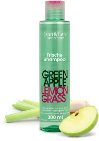 Jean & Len Fräscht schampo Green Apple & Lemongrass, vegan, 300 ml | För fett hår, återställer hårbottnens naturliga balans, med äppeldoft, utan silikoner & parabener