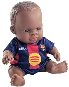 Miniland - FC Barcelona Doll 21 cm with Official Blaugrana Kit, Articulated and Collectible Barça Football Doll, Official License (African Female)