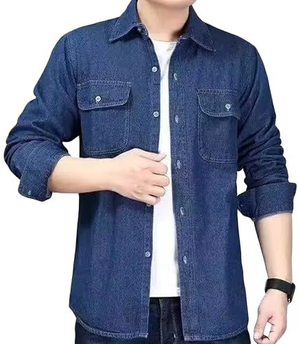 Camicie da uomo in denim con risvolto sciolto in cotone da lavoro vestibilità regolare camicia con tasche in jeans a maniche lunghe in denim leggero