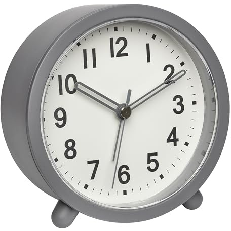 TFA Dostmann Réveil Matin, analogique Silencieux, 60.1043.10, à Piles, sans tic-tac, Mouvement à Quartz, éclairage sur Simple Pression d'un Bouton, avec Alarme, Chambre à Coucher/Bureau, Gris