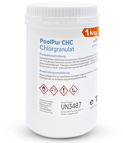 PoolPur CHC Chlorgranulat, Schnelllösliches Desinfektionsmittel für Schwimmbäder, 1 kg Eimer, pH-neutral, Gegen Algen und Bakterien (1 kg)