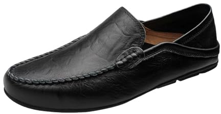 Generisk Loafer sneakers för män unisex klassiska mockasiner platta herrskor konstläder affärsskor fritid barfotaskor sport slip-skor fritidsskor män läder tofflor, svart, 43 EU