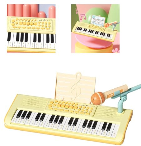 AKLOSIPY Piano électronique 37 Touches pour Enfants avec Microphone – Jouet éducatif à Clavier Musical, Batterie Intégrée et Design élégant Unique (Yellow)