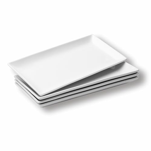 WishDeco Ceramic Serving Platters Set of 4, Serving Trays L30 x W14.5 cm | White Rectangle Serving Plates 12 inch, Long Platter for Cake, Steak, Sushi, Appetizer