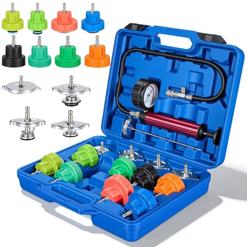 Testeur Système Refroidissement, 15PCS Outil Automobile Pression Système Refroidissement 4 Adaptateurs Métalliques 8 Bouchons Test Détecteur Fuites Réservoir D'eau Compatible avec Plupart Véhicules