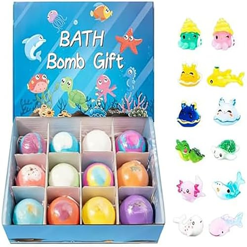 ZVD 12 Bombe da Bagno per Bambini con Sorprese, Temi Terra e Mare, Confezione Regalo Naturale e Biologica per il Bagno, Creata Appositamente per Bambini e Bambine (Spugna da bagno)