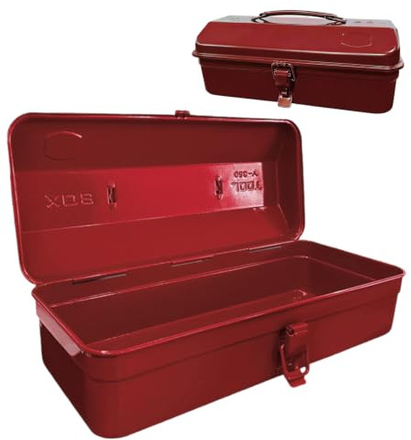 Multifunktionell verktygslåda med låsspänne, 37 × 16 × 12 cm tom stor verktygslåda, robust hållbart bärhandtag, verktygskasse för förvaring och transport av tillbehör (röd)