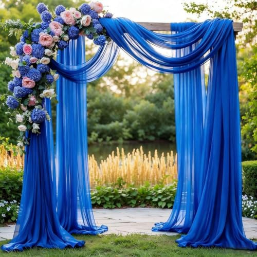 Hearda Hochzeitsbogen Vorhang Hochzeit 2 Stück (Dunkelblau,1.6x8m) | Querbehang Chiffon Vorhang Chiffon Tüll Freihanddeko Gardinen für Torbogen Zeremonie Fotografie Party Empfang Geburtstag