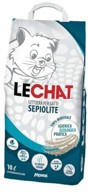 Monge LeChat Katzenstreu, Sepiolith, Natur, ideal für Katzen, 6 Kilogramm / 10 Liter