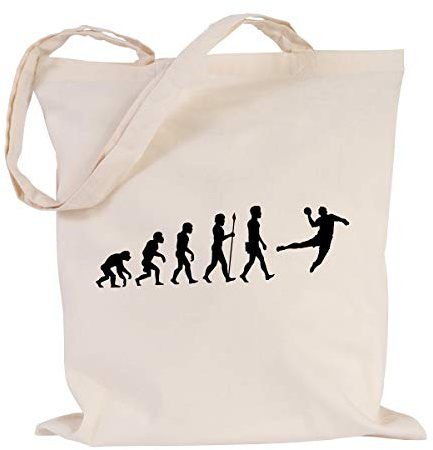 JUNIWORDS Jutebeutel - Wähle ein Motiv & Farbe - Evolution Handball (Beutel: Natur, Motiv: Schwarz)