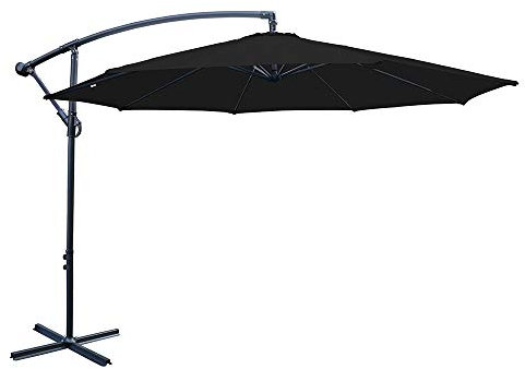 Greenbay 3m Garden Banana Parasol Patio Sun Shade Shelter Crank Hanging Rattan Cantilever Black