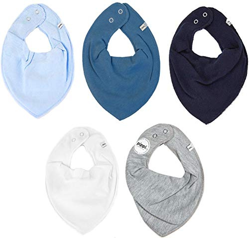 Pippi Baby - Jungen Pippi Halstücher 5er Pack Baby Lätzchen Dreieckstücher Halstuch, Blau (Light Dusty Blue 710), Einheitsgröße EU