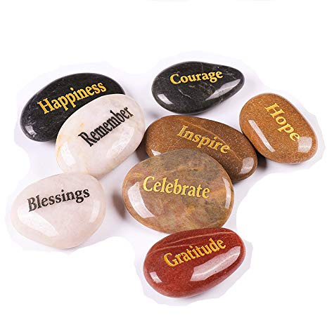 ROCKIMPACT 24PCS Engraved Inspirational Stones, Sentimental Gifts, Motivational Keepsake, Different Words Message Pebbles, Gratitude Healing You Rock Ornament, Wholesale Price, 5-8cm (2-3) ea